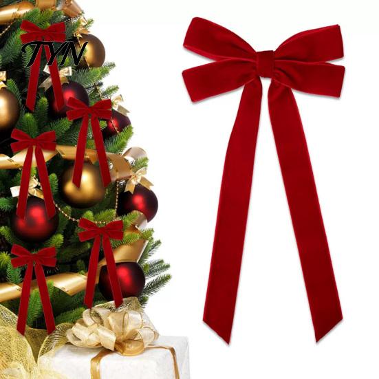 Hanging Bows for Curtains Velvet Ribbon Bow Xmas Pendant, Christmas Tree Flannel Ornament, Durable Decorative Retro Style Pendant Holiday Wedding