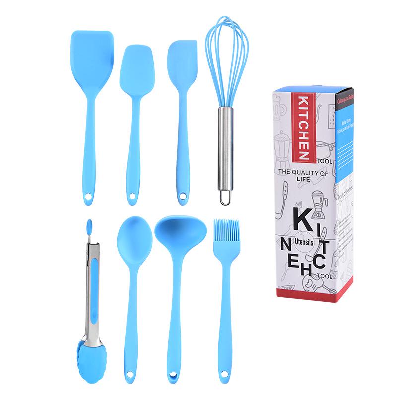 Silicone Kitchen Utensil Set: Scraper, Oil Brush, Egg Beater, Spatula, Baby Food Pot, Soup Spoon, Non-Stick Spatula.