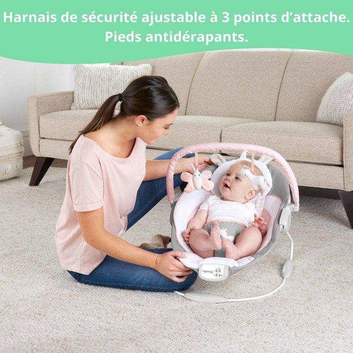 INGENUITY Baby Bouncer - Flora - Arch with Removable Awakening Toys, 8 Melodies, Soothing Vibrations, Baby Gift