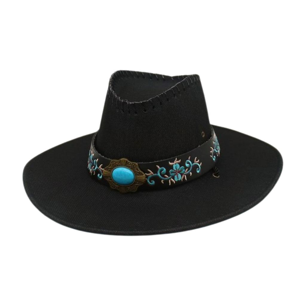Big Eaves Vacation Sunscreen Sunshade Top Hat Grassland Ethnic Style Embroidery Accessories Riding Hat Denim Hat