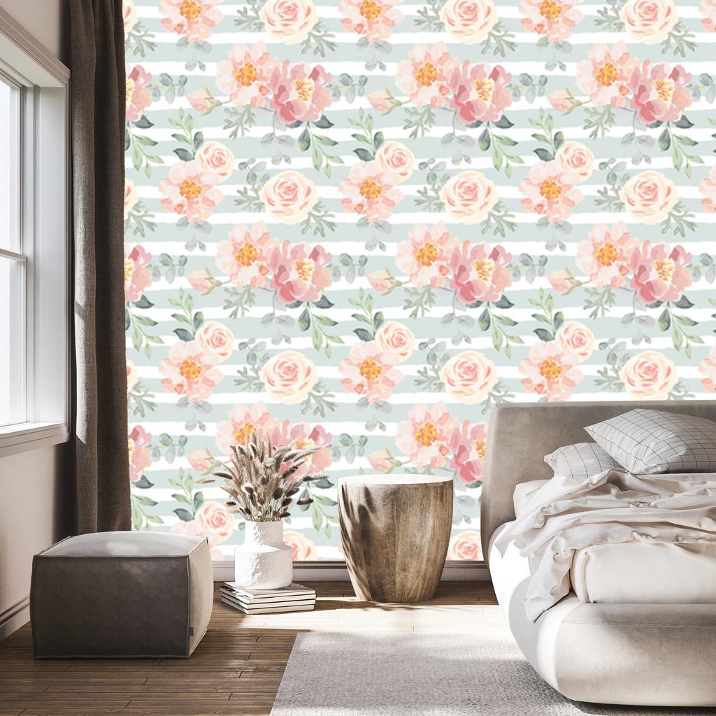 Wallpaper Flowers and Pastel Roses and Peonies for Living Room and Bedroom 50x1000