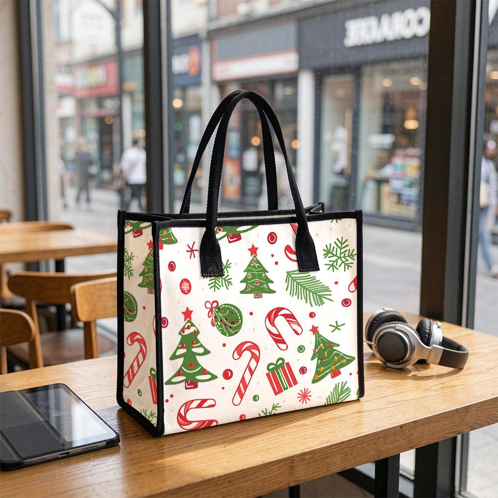 Christmas Pattern Large Tote Bag Portable Daily Carry Holiday Shopping Handbag for Women