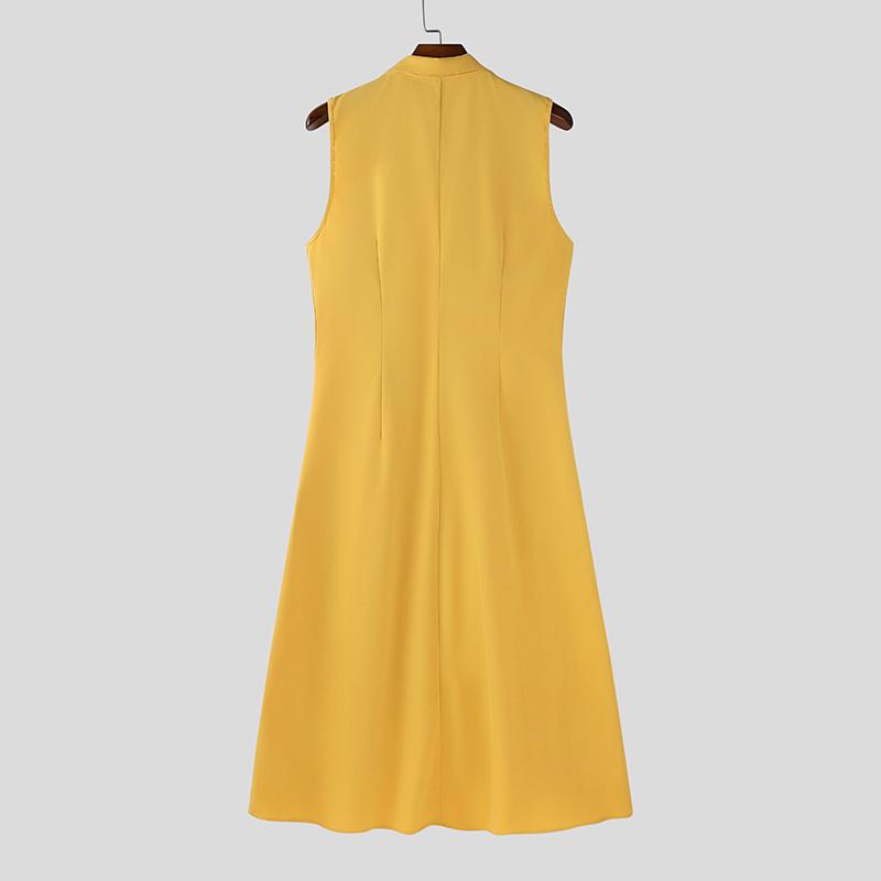 INCERUN Men Sleeveless Zip-up Decorative Buttons Casual Long Cardigan Waistcoats