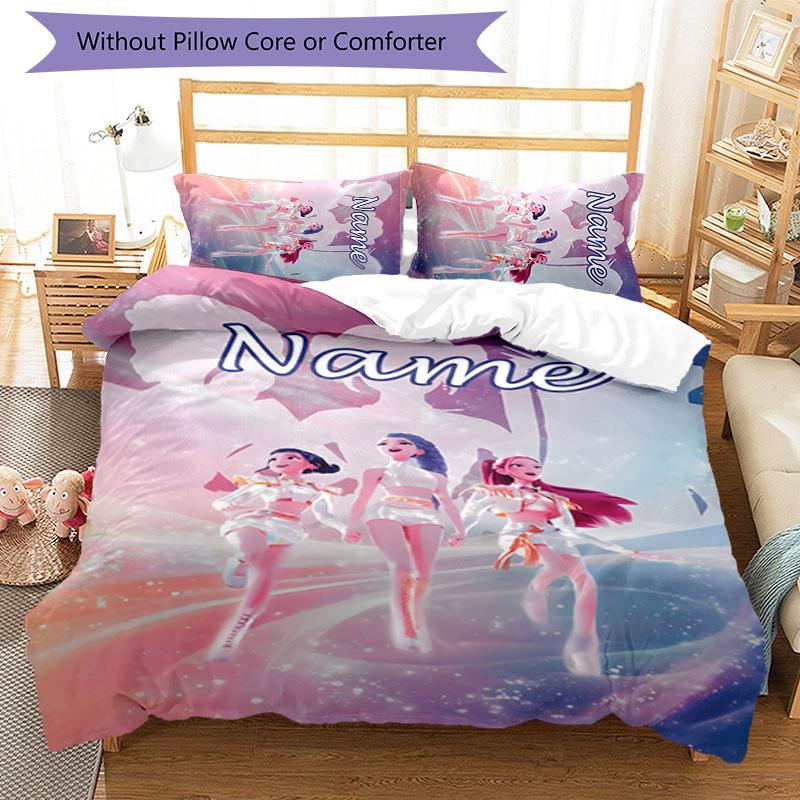 3pcs KPop Demon Hunters7 Cover Set - Personalized Name, HD Printed Bedding with 1 Cover and 2 Pillowcases - Perfect for Home Decor, Easy Care