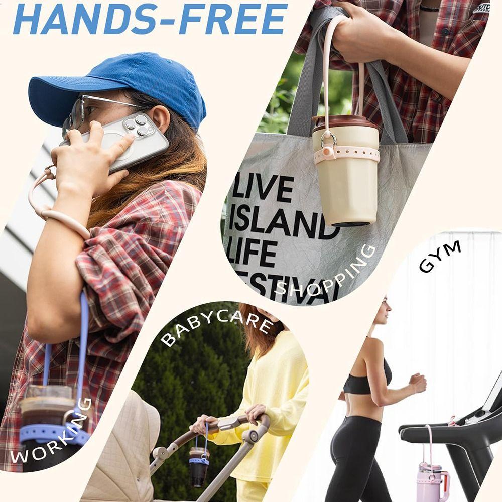 Silicone Water Bottle Handle Solid Color with Adjustable Strap Drink Carrier Strap Reusable Water Bottle Sling