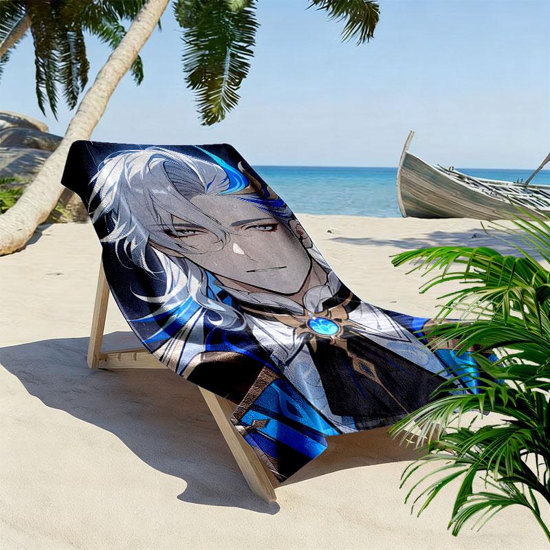 Genshin Print Beach Towel, Large Soft Quick Dry Towel for Beach Camping Swimming
