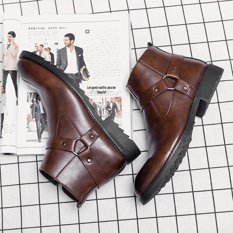 British Style Men's Pointed Toe Zipper Leather Boots - Formal/Casual, High Top, Ankle, Plus Size Available