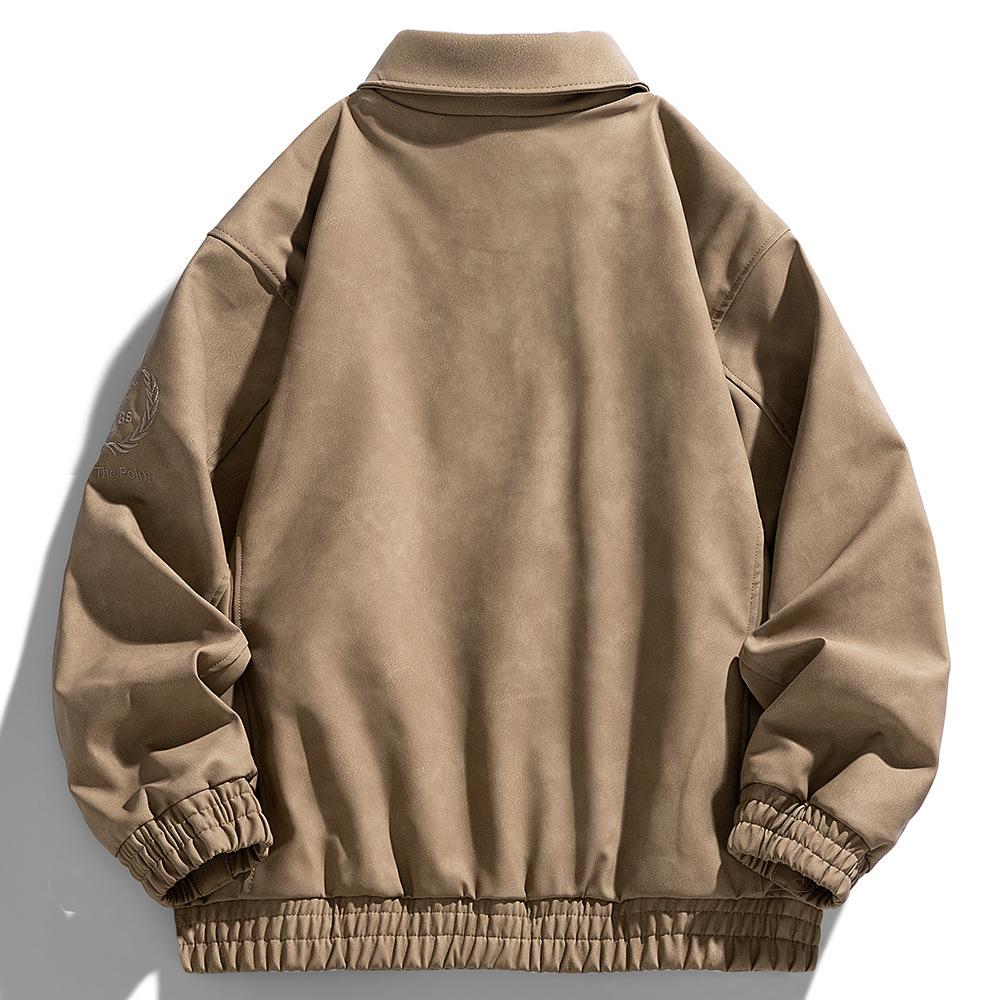 New Lapel Jacket for Men's Autumn High Street Handsome Heavy Embroidered Couple Jacket for Young Lapel Leather Jacket