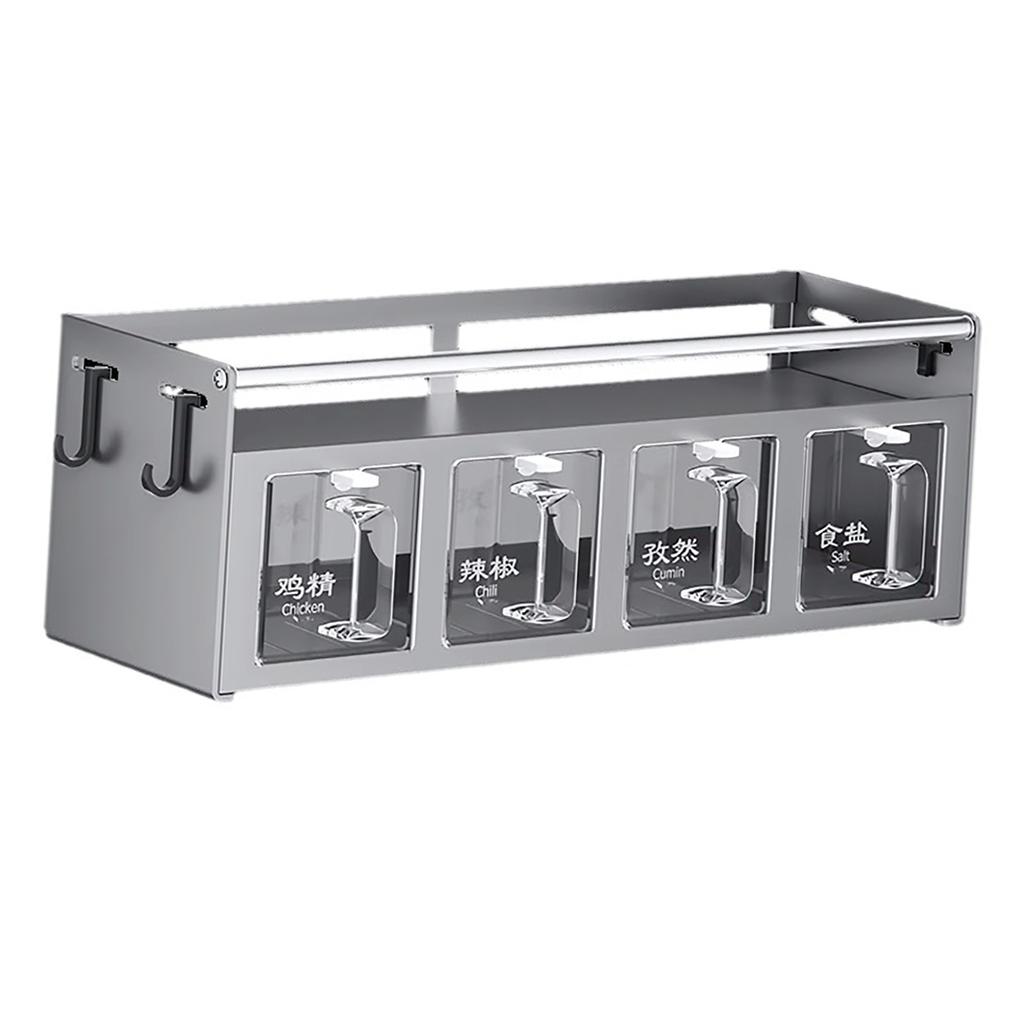 4 Compartment Seasoning Rack Multi Functional Wall Mounted Condiment Storage Rack for Home