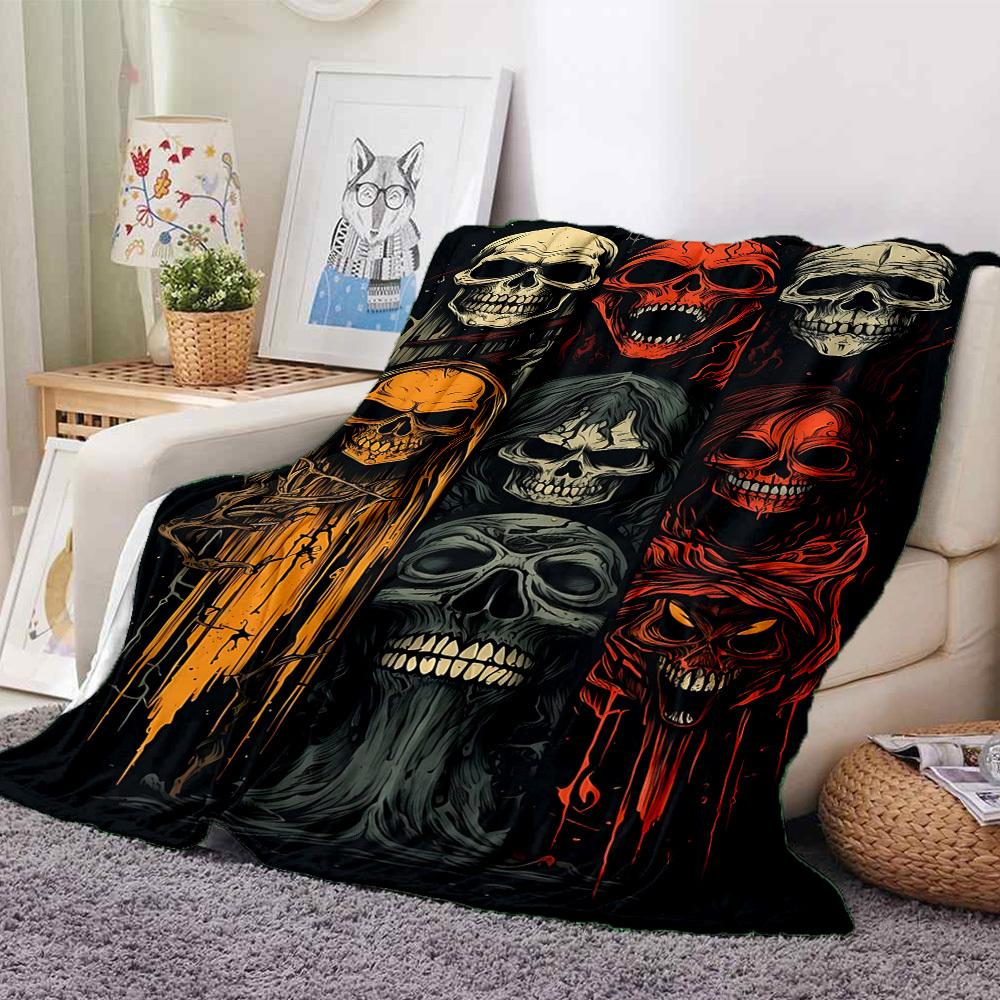 1pc Skulls, Death Blanket, Lightweight Flannel Throw Blanket For Sofa, Bed, Travel, Camping, Living Room, Office, Couch, Chair, And Bed