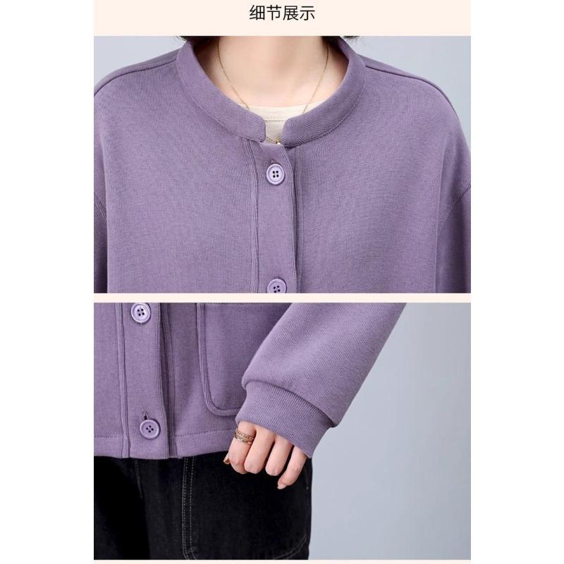 Women's Cardigan Solid Color Round Neck Long Sleeve Sweater Cardigan Jacket Loose Casual Fashion Top