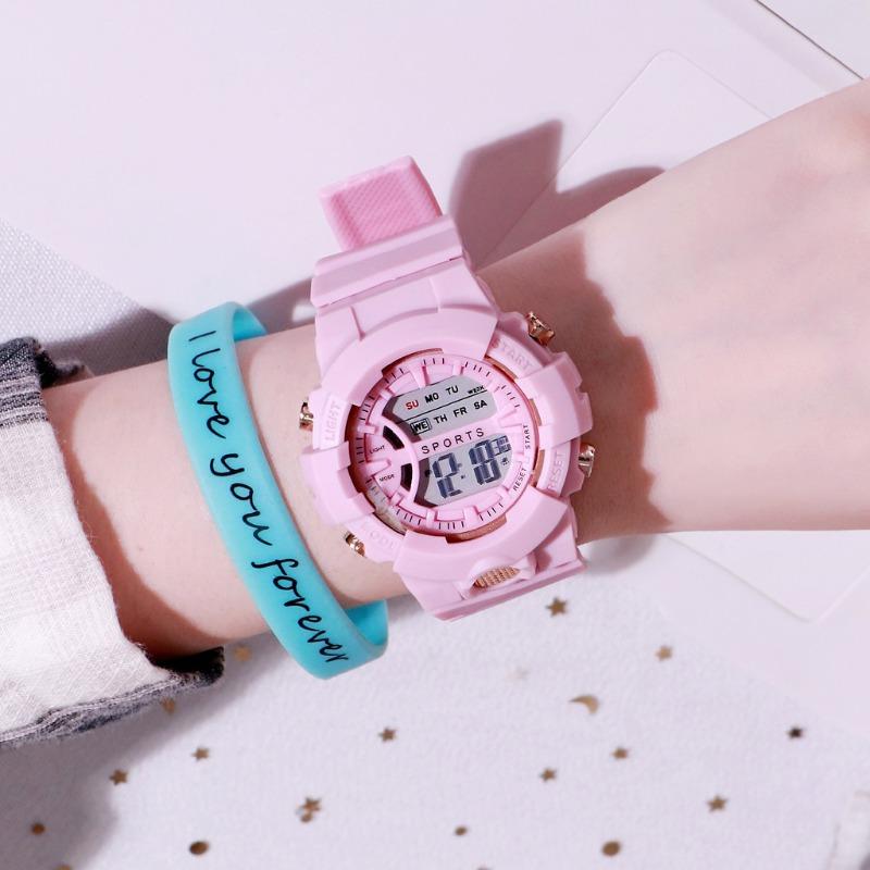 Student electronic watches, fashionable white electroplated gold casual wristwatches, unisex Korean trendy multifunctional luminous electronic watches
