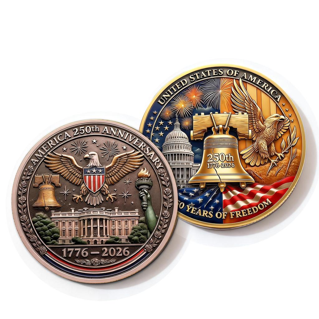 250th Anniversary Commemorative Coin Independence Day Founding Medal Challenge Coin Embossed Metal Coin Color Printed Badge