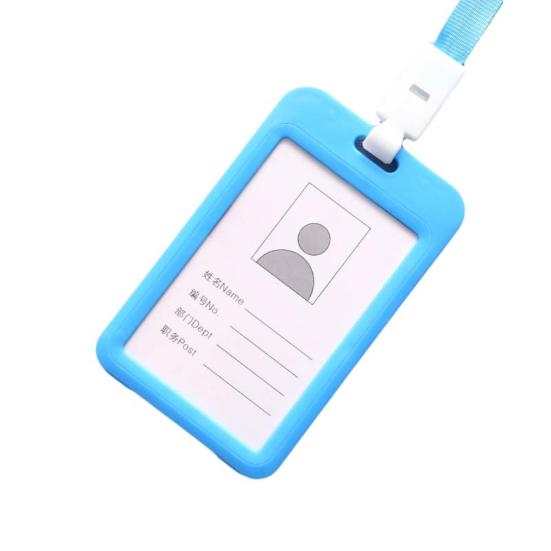 Portable Double Sided Transparent Employee ID Card Holder Name Tags with Lanyard