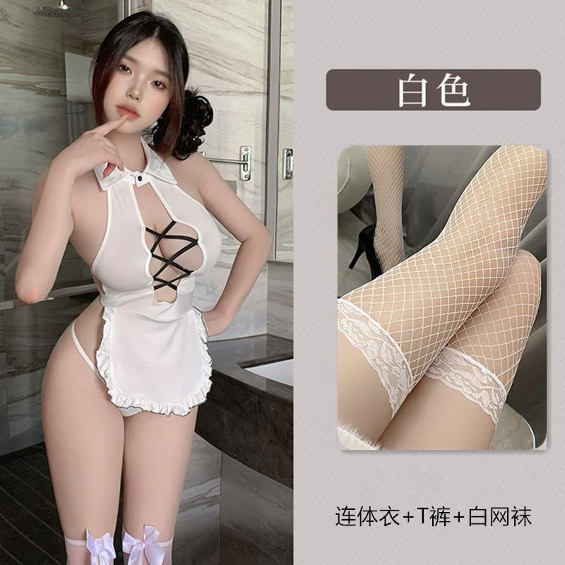 Sexy lingerie sweet beautiful woman servant costume temptation bare chest buttocks pure desire wind uniform bed free suit