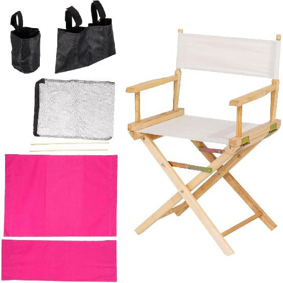 PATIKIL Director Chair Accessories Set, 5in1 Set Makeup Chair Canvas Replacement Kit and Portable Side Storage Bags, Hanging Mesh Bag, Rose Red