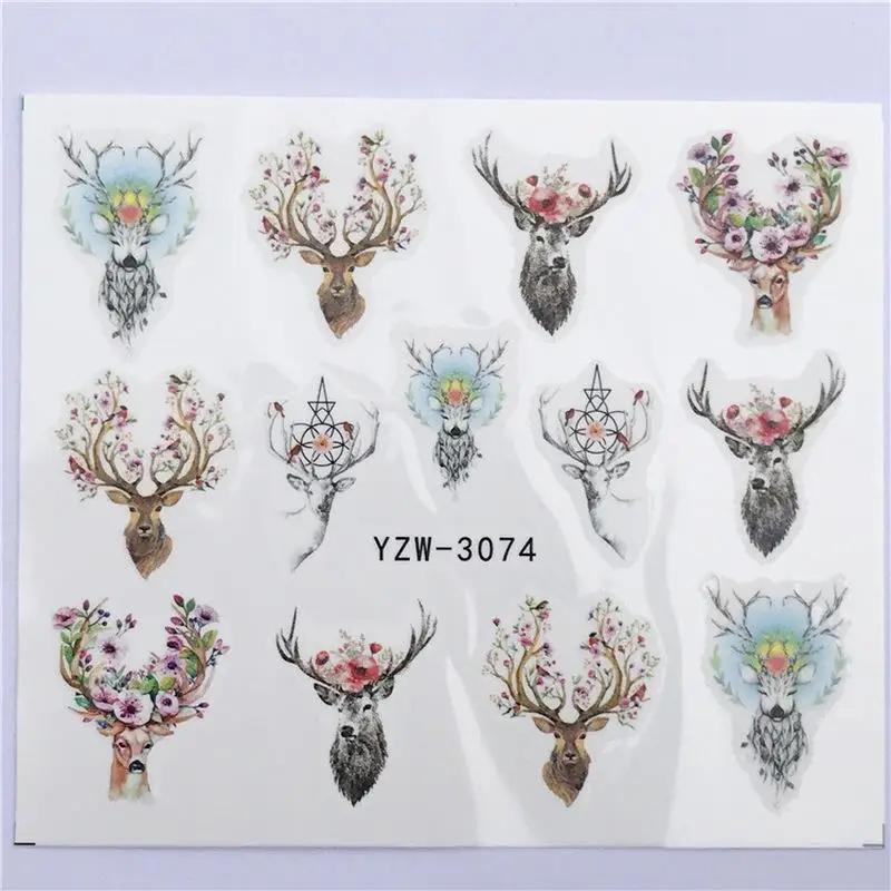 5 Pieces Lovely Animals Nail Sticker Flower Decal Animal Fox Wolf Flamingo Deer Design for Nail Art Decoration
