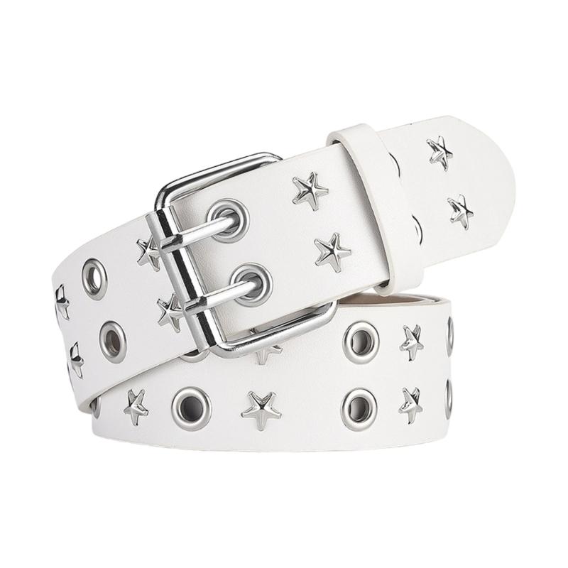 PU Leather Punk Waist Belt with Star Rivets And Double Buckles Holes For Daily Wear and Theme Occasion Dressingup Props