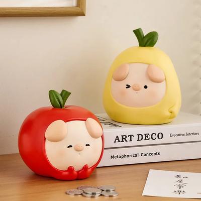 Creative Fruit Shaped Lovely Pig Money Box Home Decoration Figurine Modern Simple Living Room Ornament Saving Pot Birthday Gift