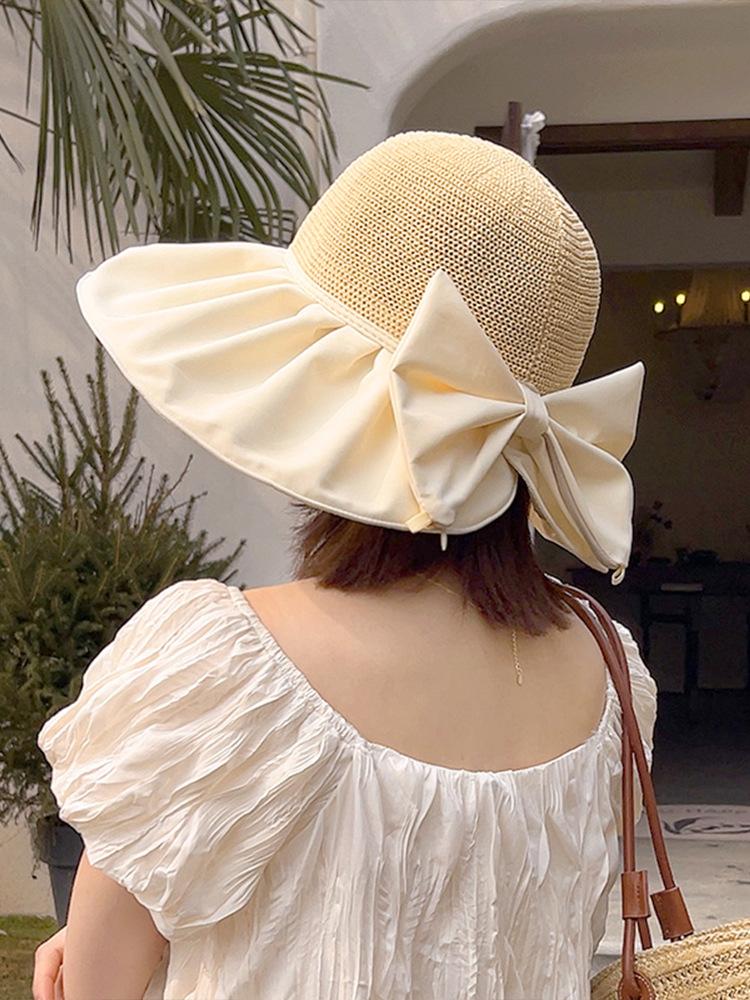 Vinyl big eaves sun protection visor hat women's summer sun face protection UV protection bow big head circumference fisherman hat