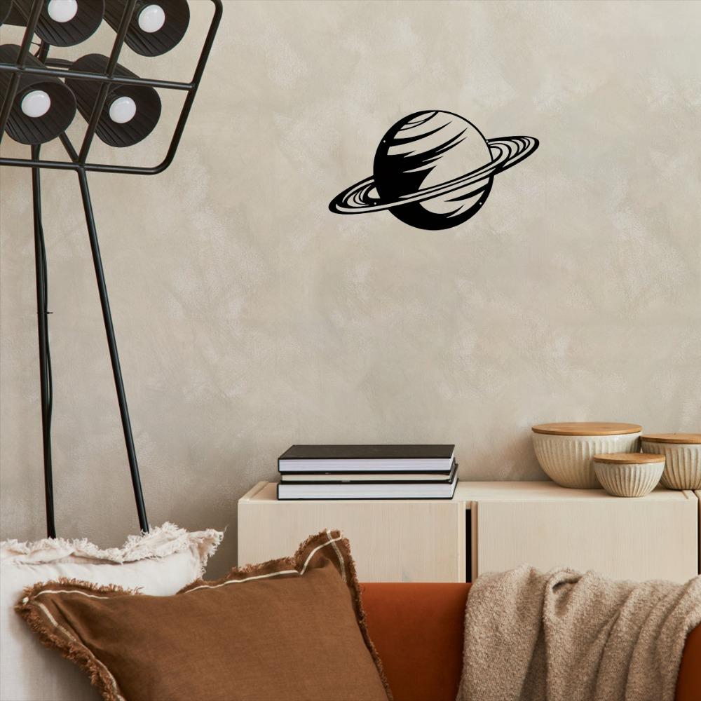 Black Planet Silhouette Metal Wall Decor – Stylish Hanging Art Sign, Elegant Room & Bar Decoration, Perfect for Living Room