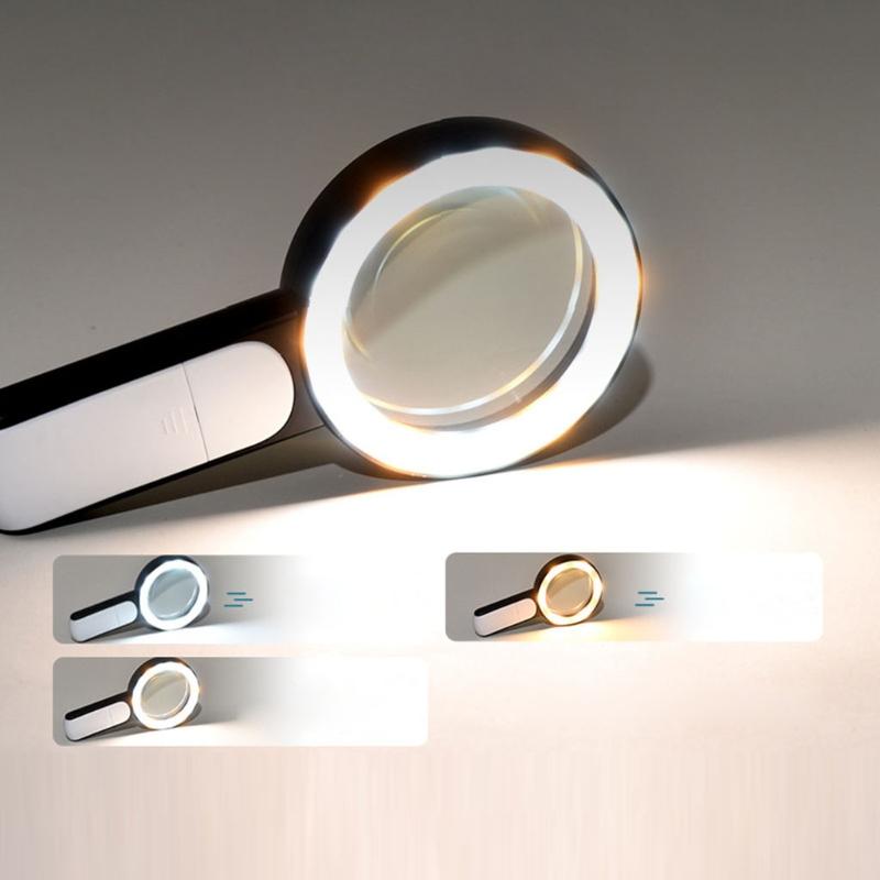 30x Super Große Lupe mit LED-Leuchten AAA-Batterie Große Lupe Tragbare Hand-Lesebrille Lupe