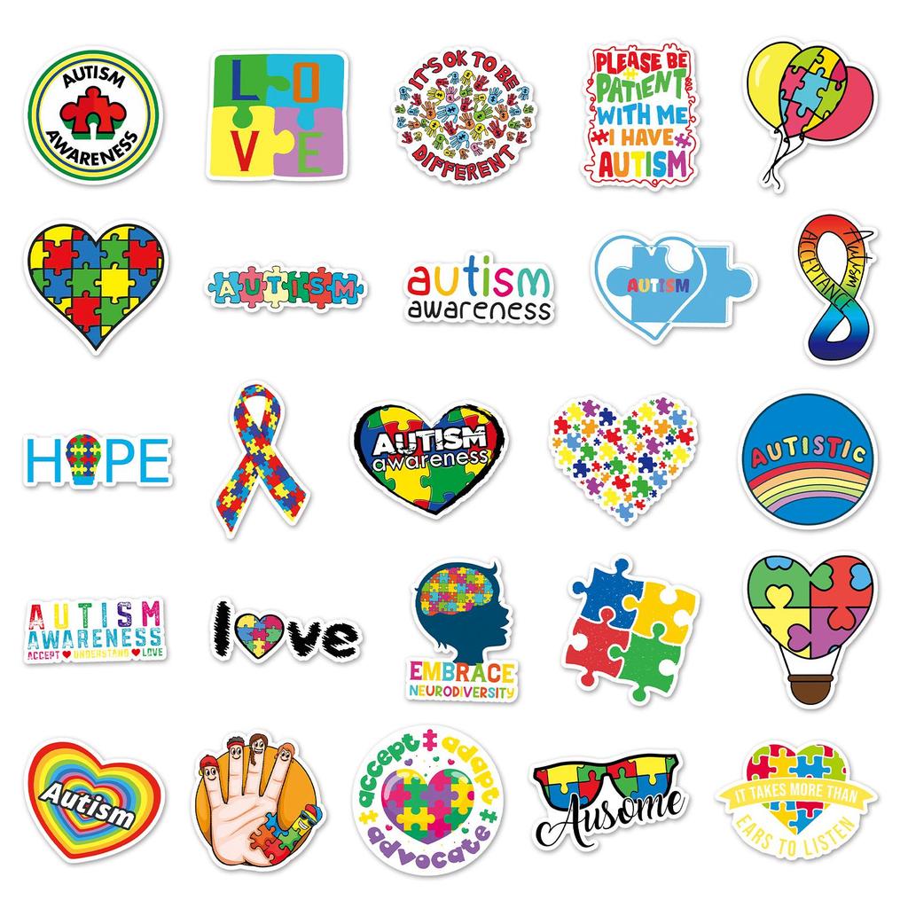 50PCS Waterproof Autism Personality Graffiti Logo & Slogan Stickers for Skateboards, Phone Cases, and Luggage