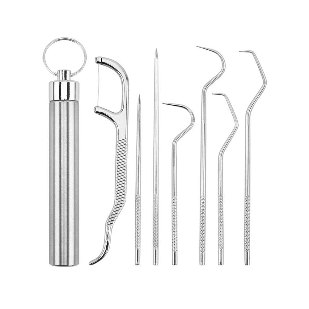 1/2 Set 1 Set/7 Stück Edelstahl-Zahnstocher Taschen-Sets Wiederverwendbare Mundpflege-Werkzeuge Mit Schlüsselanhänger Pflege-Aufbewahrungsröhrchen