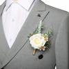 Set Boutonieră și Brățară Corsaj Trandafir Alb European, Floare Artificială din Mătase pentru Mire Mireasă Domnișoară de Onoare, Decorare Petrecere Nuntă în Aer Liber