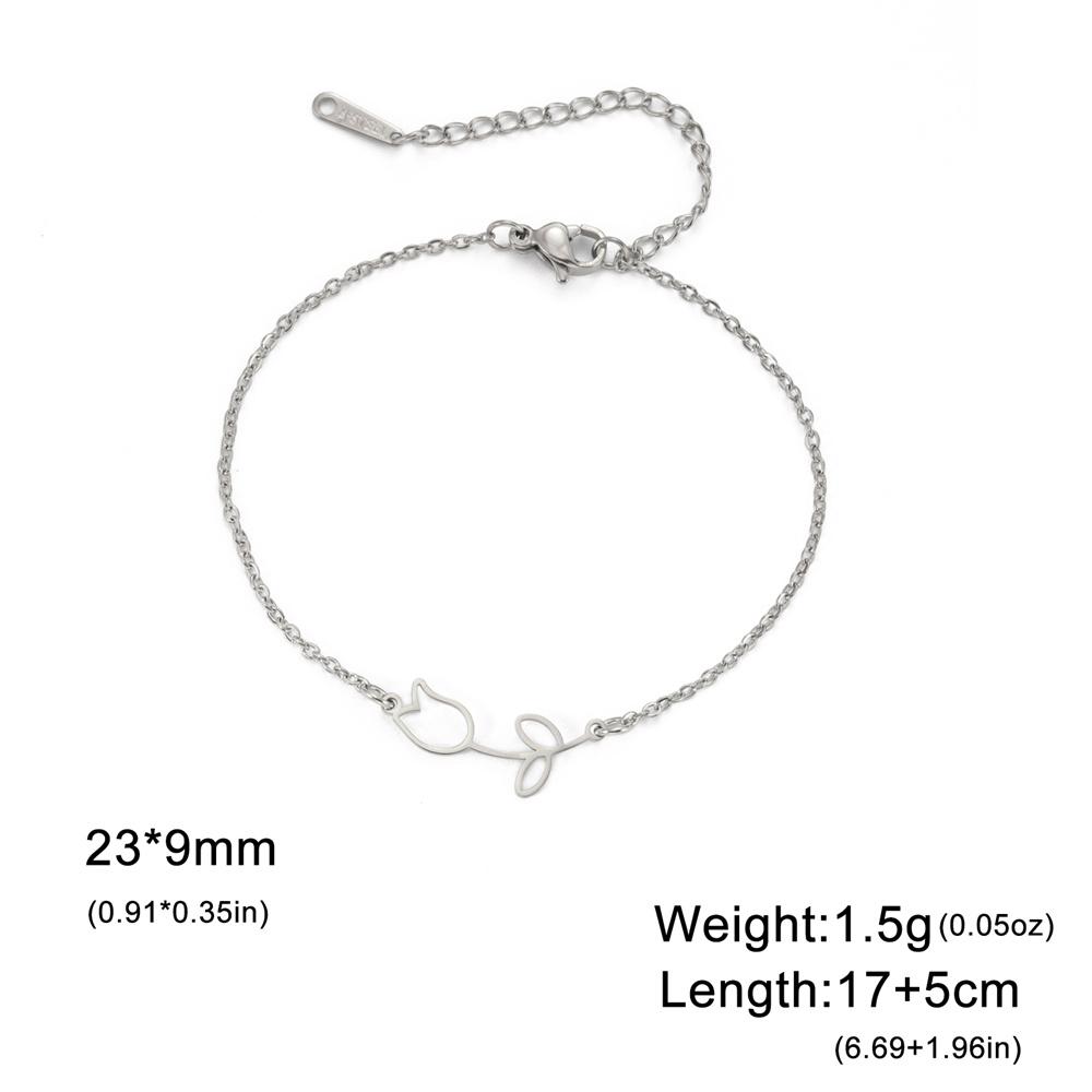 

My Shape Tulip Bracelet for Women Girls Stainless Steel Tulip Flower Charms Bracelets Box Chain Double Layers Bangles Jewelry
