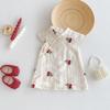 Girls Cherry Cheongsam Dress Summer Chinese Style Cross Collar Princess Dress Fashion Outfit for Kids