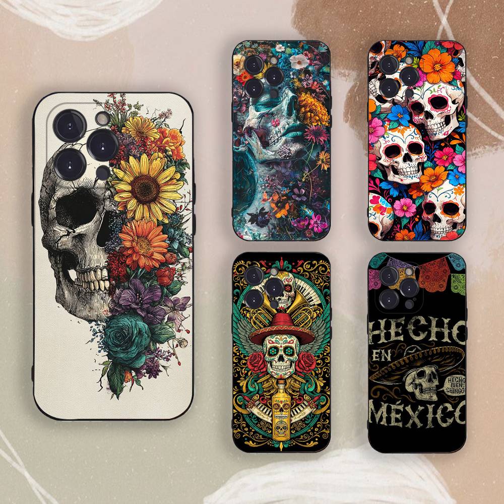 M-Mexican Catrina Skull Phone Case For iPhone 17,16,15,14,13,12,11,Pro,X,Xs,MAX,Plus TPU Soft To Skin-friendly Cover
