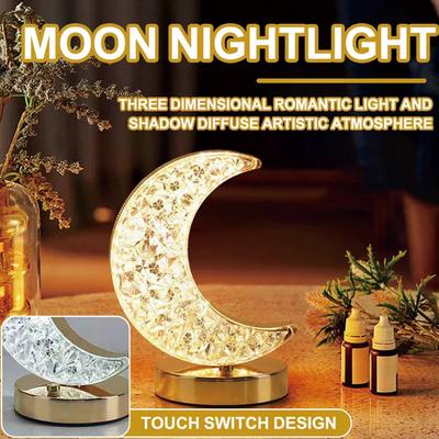 Moon Star Led Night Light Rechargeable Crystal Table Lamp Touch Switch Dimmable Ramadan Room Decor Ambient 3D Moon Lamp Eid Gift