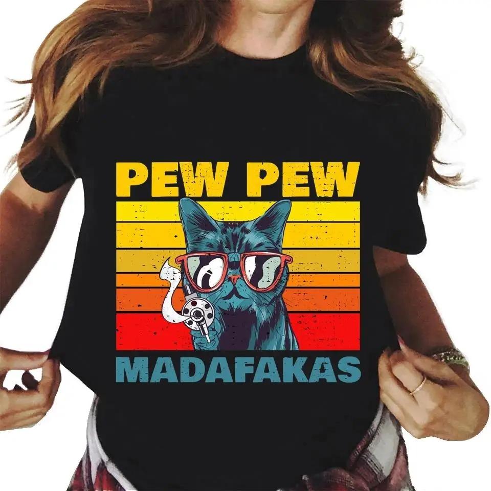 Pew Madafakas Graphic Print Cute Black Cats T Shirt Men Women Fashion Casual Crew Neck Short Sleeve Plus Size Unisex T Shirt