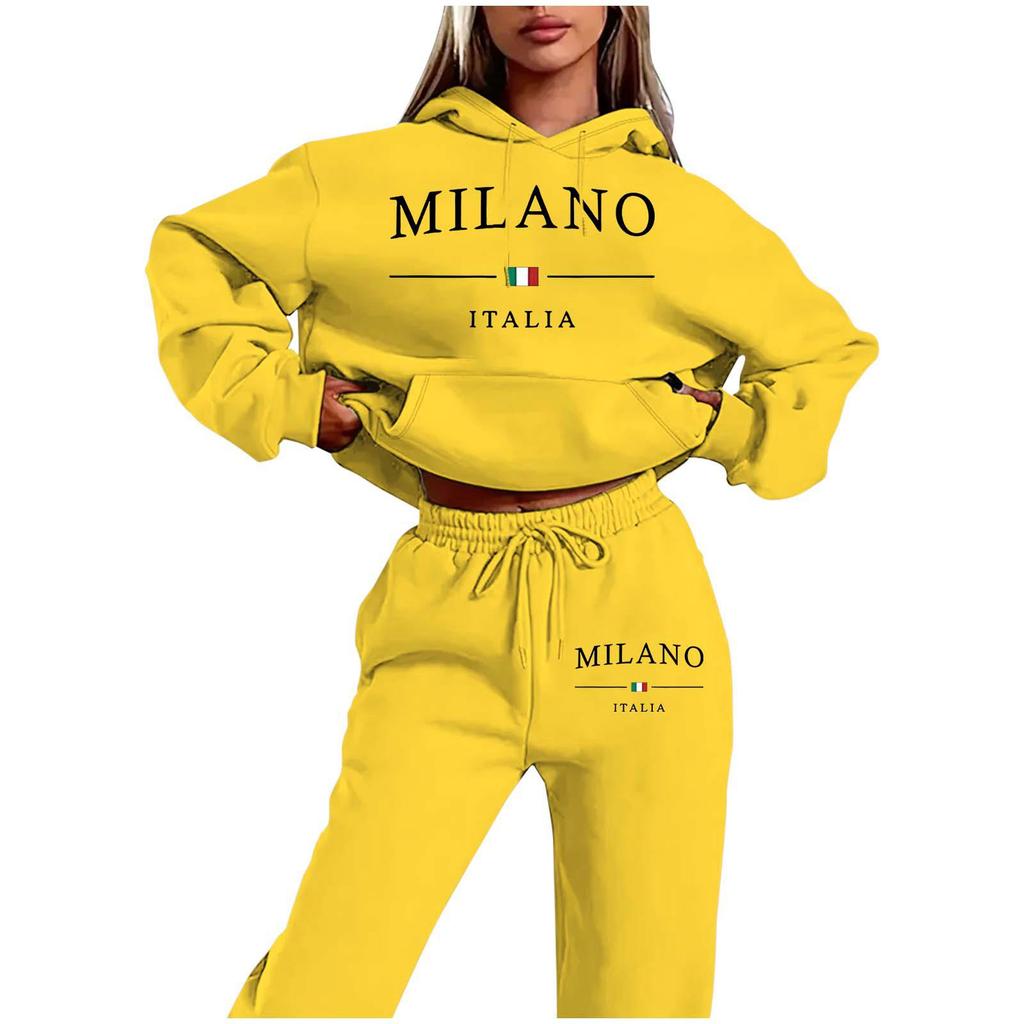 MILANO Plus Size Trendy Fleece Sweatshirt Set with Letter Print for Women