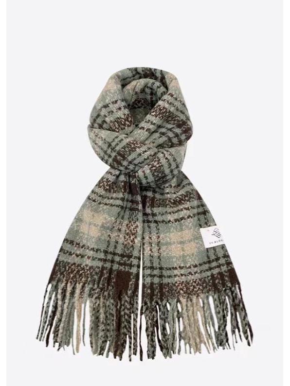 2024 Japonský Retro Kostkovaný Šátek s Třásněmi - Dámský Zimní Hřejivý Všestranný Studentský & Pár Nákrčník