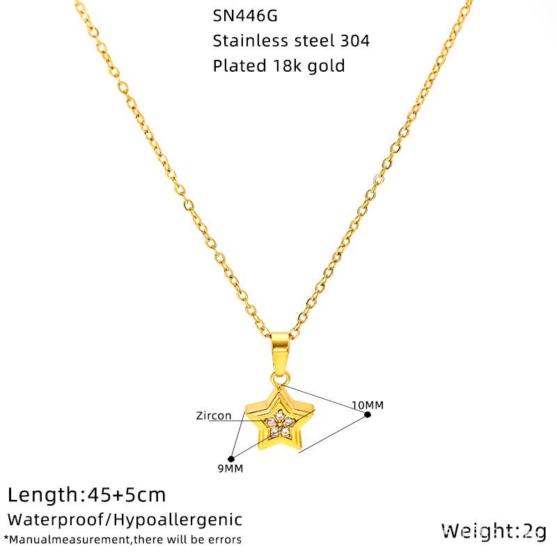 Premium Titanium Steel Necklace Female Simple Pentagram Geometric Diamond Clavicle Chain