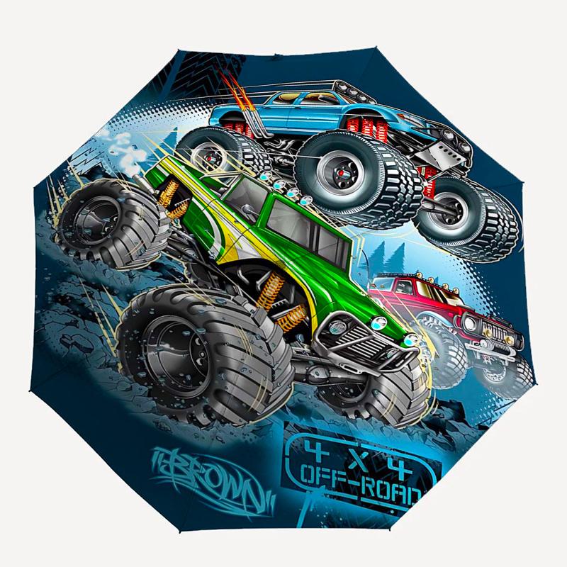 Podróżny Parasol Tematyczny Monster Truck 8 Żeberek Automatyczne Otwieranie i Zamykanie, Przenośna Składana Konstrukcja, Kompaktowy i Stylowy Parasol Odpowiedni do