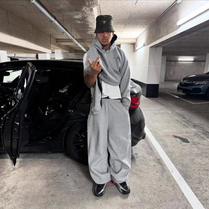 Mens Hip Hop Tracksuit Set Loose Fit Long Sleeve Hooded Top Shorts Streetwear Casual Outfit