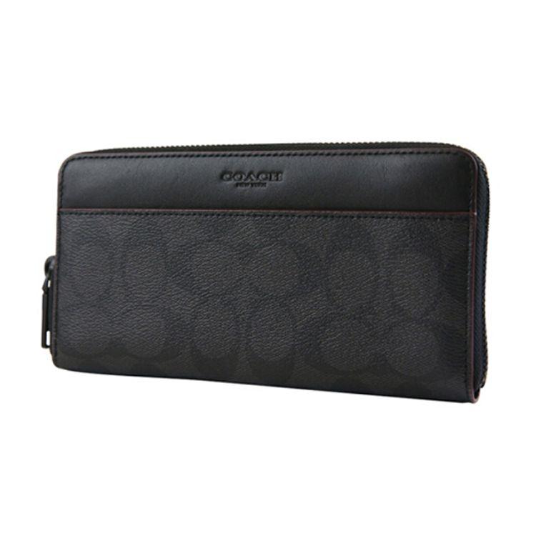 Coach Accordion Wallet 20 Classic Monogram Logo Embossed Coated Canvas Clutch Men Wallets Gray Black 25517-N3A