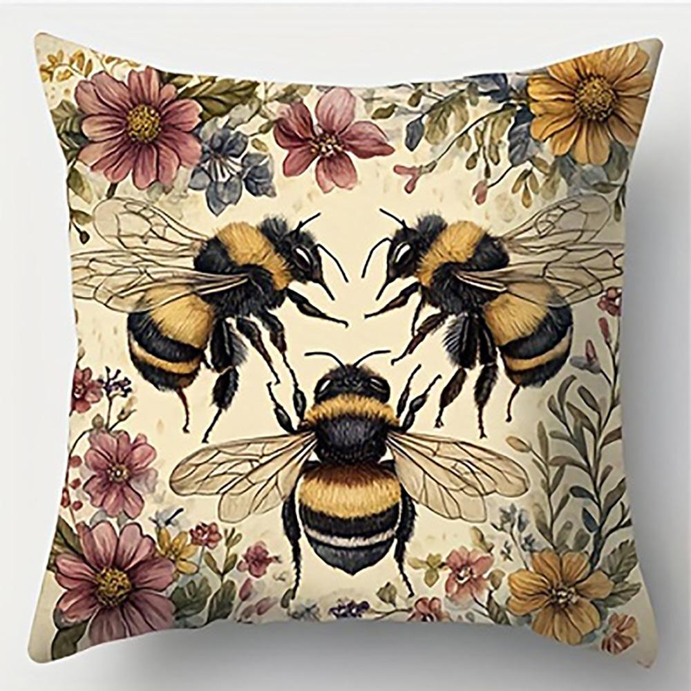 1/4Pcs Floral Bee Print Pillowcases Sofa Cushion Cover Home Bedroom Room Decoration