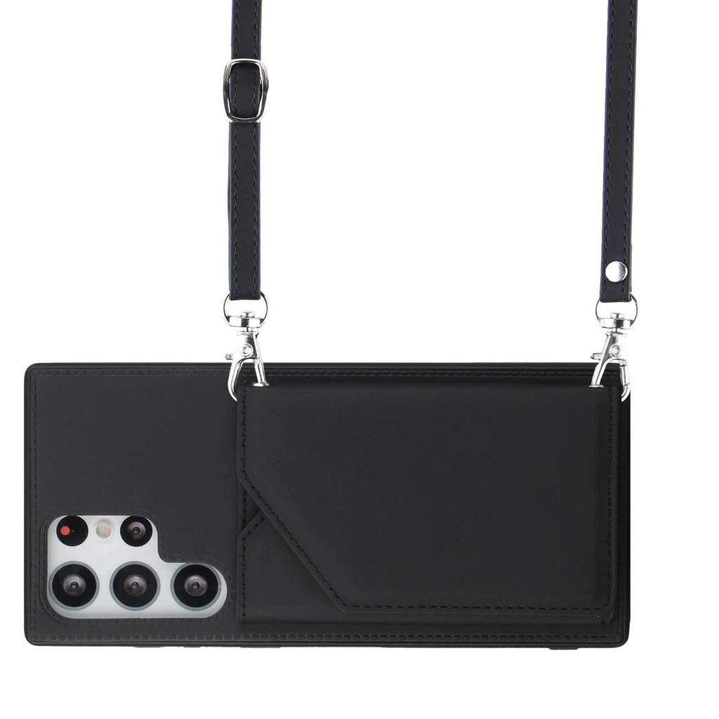Geschikt voor Samsung S23ultra Huidgevoel Kaart Portemonnee Mobiele Telefoonhoesje S23plus Lanyard Meerdere Kaarten Leerhoesje S23 Mode Kaart Portemonnee