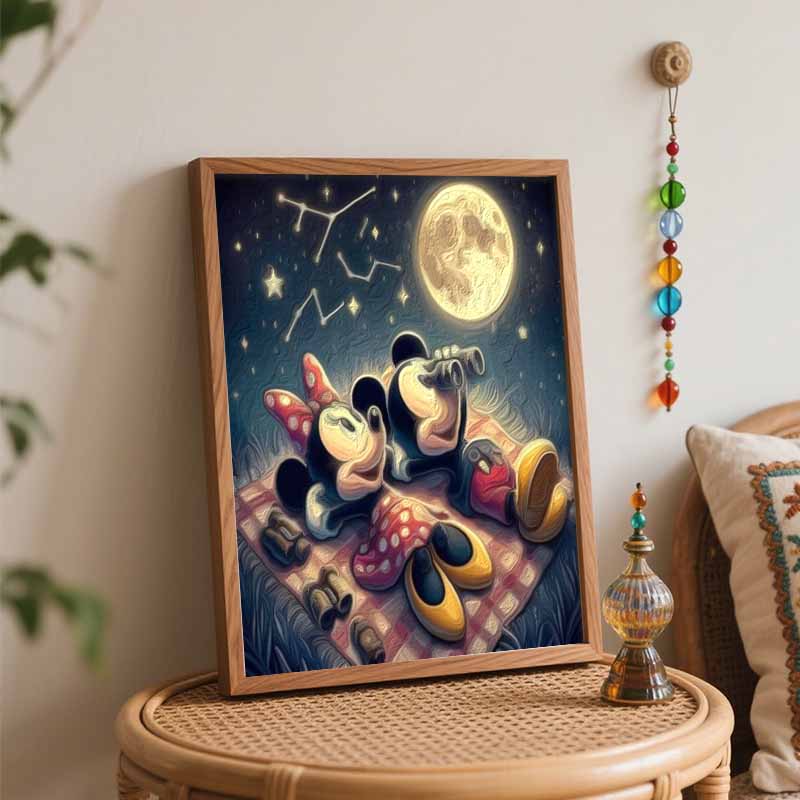 Disney Mickey Minnie stargazing oil painting art painting kit handmade diy gift home decoration wall decor craft supplies hobby lounge