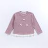 Girls Spring Base Layer Versatile Long-Sleeve Lace Round-Neck Top with Bow Korean-Style Outerwear for Girls