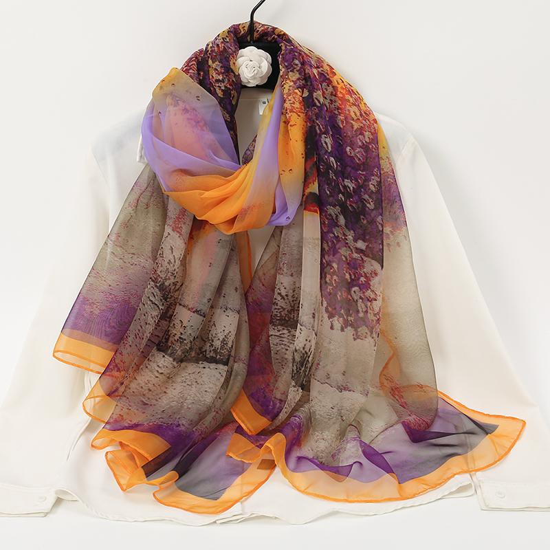 New Luxury Printed Silk Scarf Women Scarves Bufandas Summer Beach Shawls Foulard Flower Design Long Neck Scarves Hijabs
