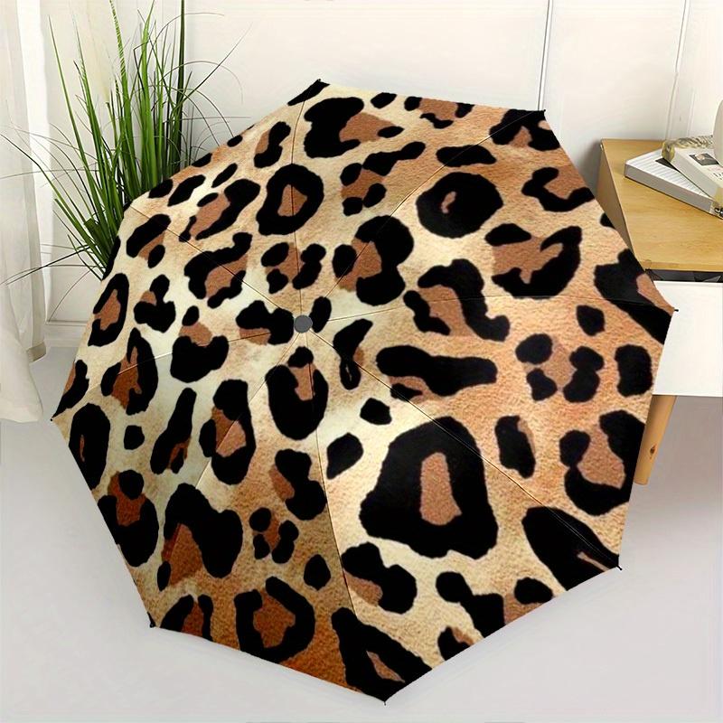 Leopard Patterned Umbrella: Compact Folding Umbrella Featuring a Sturdy Iron Frame,8-Rib Design Ideal for Year-Round Use,Versatile Umbrella