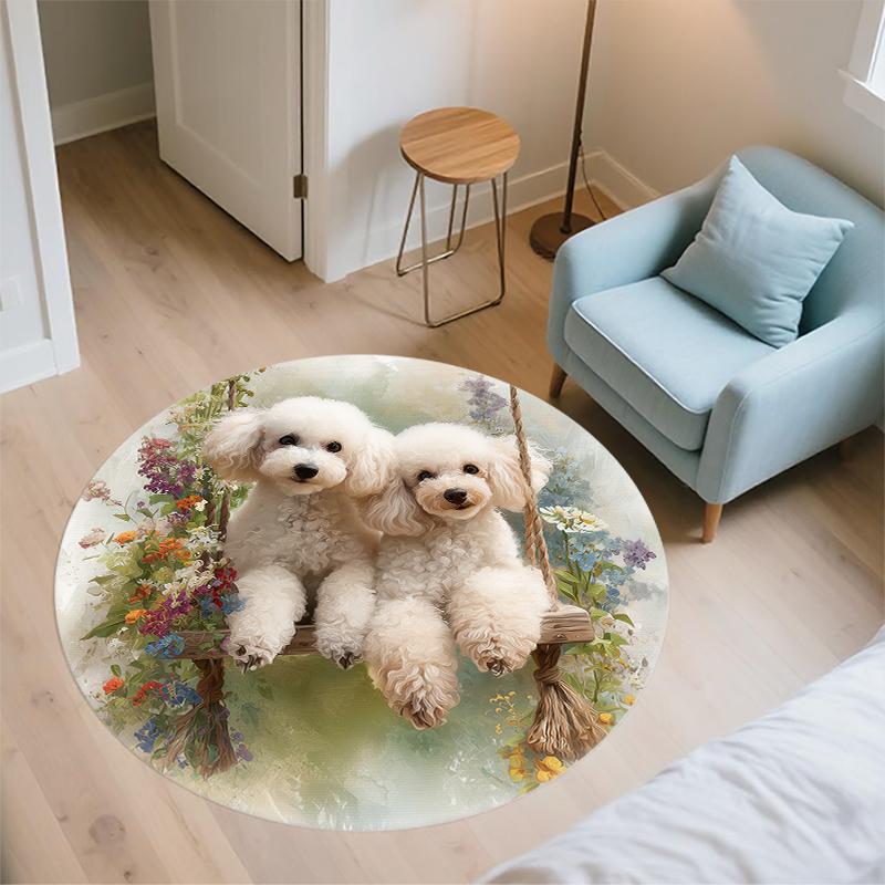 Beautiful Poodle pattern round rug,Carpet Rug for Living Room Bedroom  Playroom ,Non-slip Floor Mat,Holiday Gifts and Birthday Gifts.