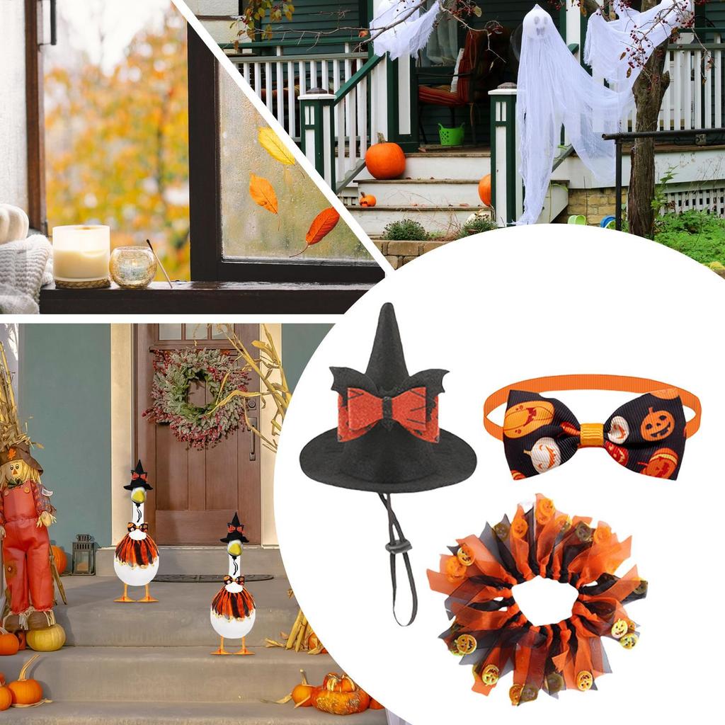 Porch Geese Clothing Halloween Outdoor Geese Outfits Orange Bow Tie Skirt Set For 23 Inches Animal Sculpture Festival Atmosphere