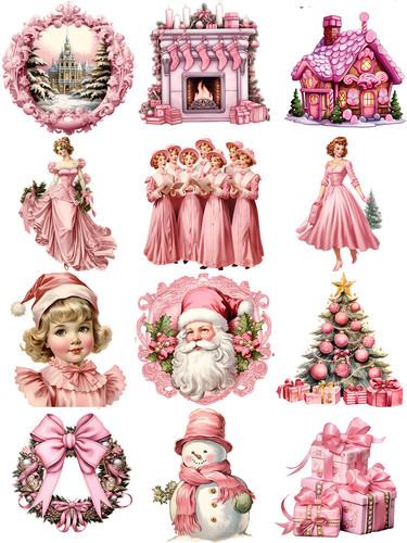 

12Pcs/Pack Pink Christmas Sticker DIY Craft Scrapbooking Album Junk Journal Decorative Stickers