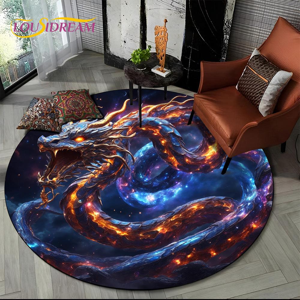 2025 New Loong Chinese Style Dreamy Dragon Cartoon Round Carpet Rug for Bedroom Living Room Sofa Decoration,pet Decor Floor Mat